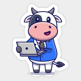 Cute Cow Working On Laptop Sticker